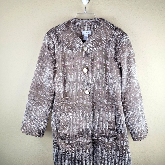 Carmen Marc Valvo Coat Womens M‎ Brown/Metallic Tapestry Round Collar Car - Picture 10 of 10